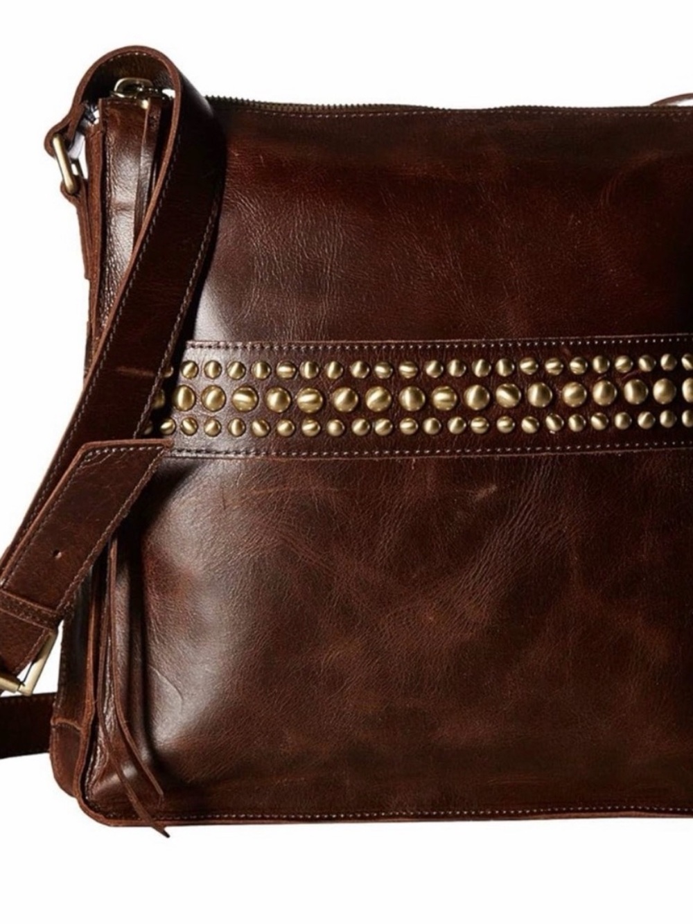 NWT: Hobo Leather Crossbody Bag in Dark Brown with Stud Detail